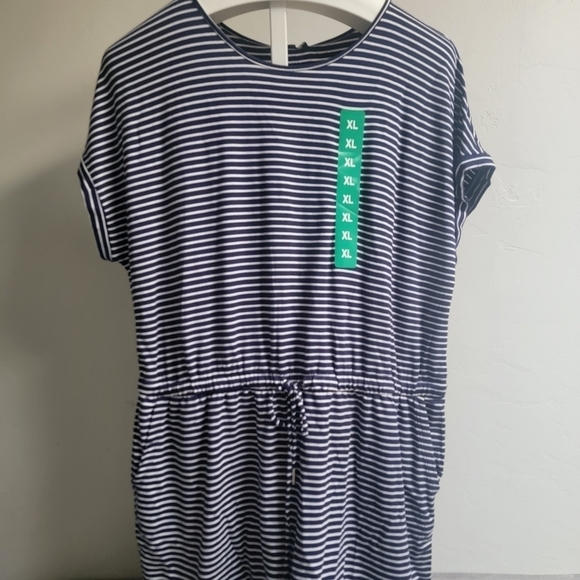 Hillary Radley Blue‎ White Stripped Dress XL Front Pockets Adjustable Waist - Picture 2 of 13